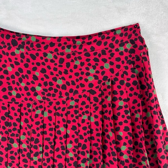 VTG 100% SILK Long Pleated Skirt Flowy Red & Black Polka Dot Print Ladies Sz 12 - Picture 4 of 10